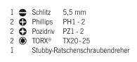 PROJAHN Stubby-Ratschenschraubendreher magnetisch 6,3 / 1/4" inkl. 8 Schraubendreher-Einsätze / Bits