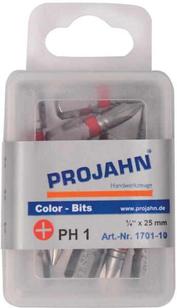 PROJAHN Color-Ring 1/4" markierter Bit PH1 L25 mm Phillips Nr. 1 10er-Pack