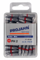 PROJAHN Color-Ring 1/4" markierter Bit PH2 L25 mm Phillips Nr. 2 50er-Pack