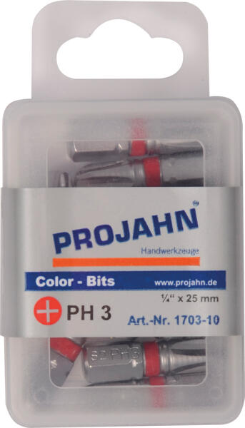 PROJAHN Color-Ring 1/4" markierter Bit PH3 L25 mm Phillips Nr. 3 10er-Pack
