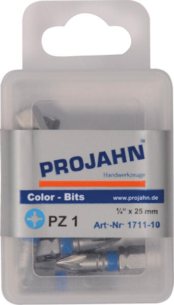 PROJAHN Color-Ring 1/4" markierter Bit PZ1 L25 mm Pozidriv Nr. 1 10er-Pack
