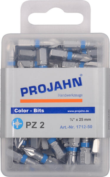 PROJAHN Color-Ring 1/4" markierter Bit PZ2 L25 mm Pozidriv Nr. 2 50er-Pack
