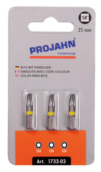 PROJAHN Color-Ring 1/4" markierter Bit TORX® TX20 L25 mm 3er-Pack