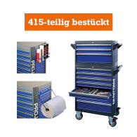 PROJAHN GALAXY Werkstattwagen 415-tlg. bestückt + Aufsatz + Dosenhalter + Papierrollenhalter Blau/Anthrazit
